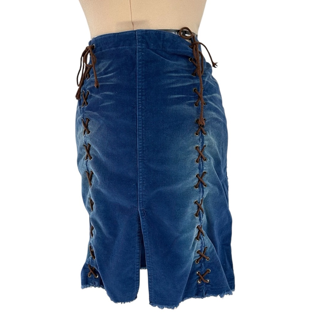 Vintage Y2K Blue R4R Corduroy Lace-up Skirt